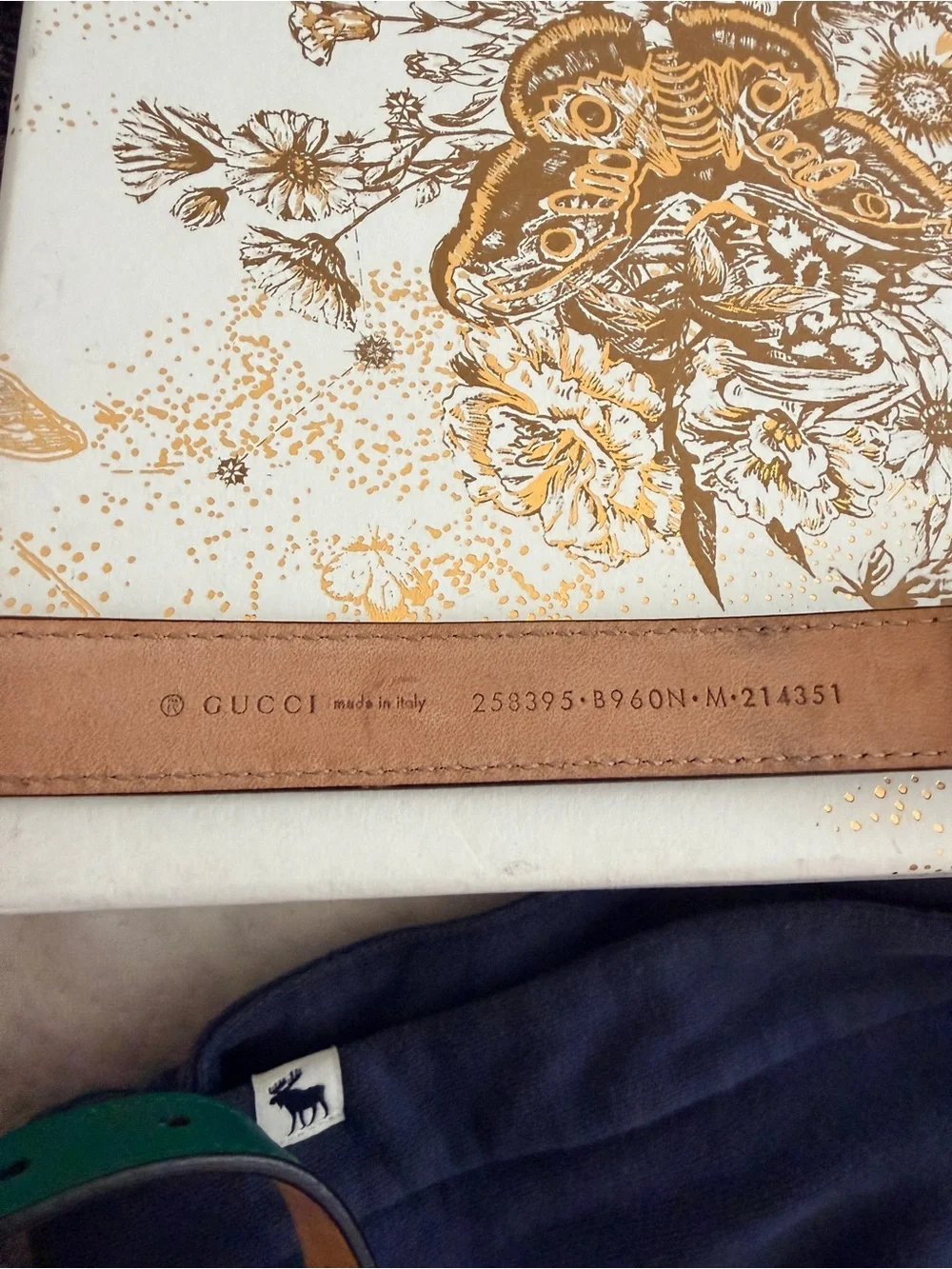 Gucci Leather Belt in Tan with Green Accent
